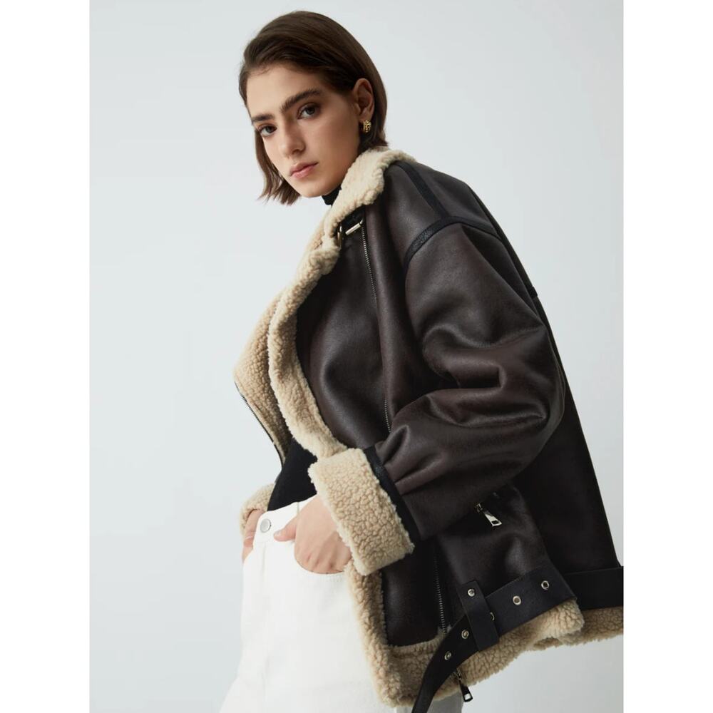 Classic Sherpa Lined Shearling Leather Flight Jacket